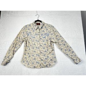 Five Star by Roper beige blue floral long sleeve snap front Western shirt *Sz M*